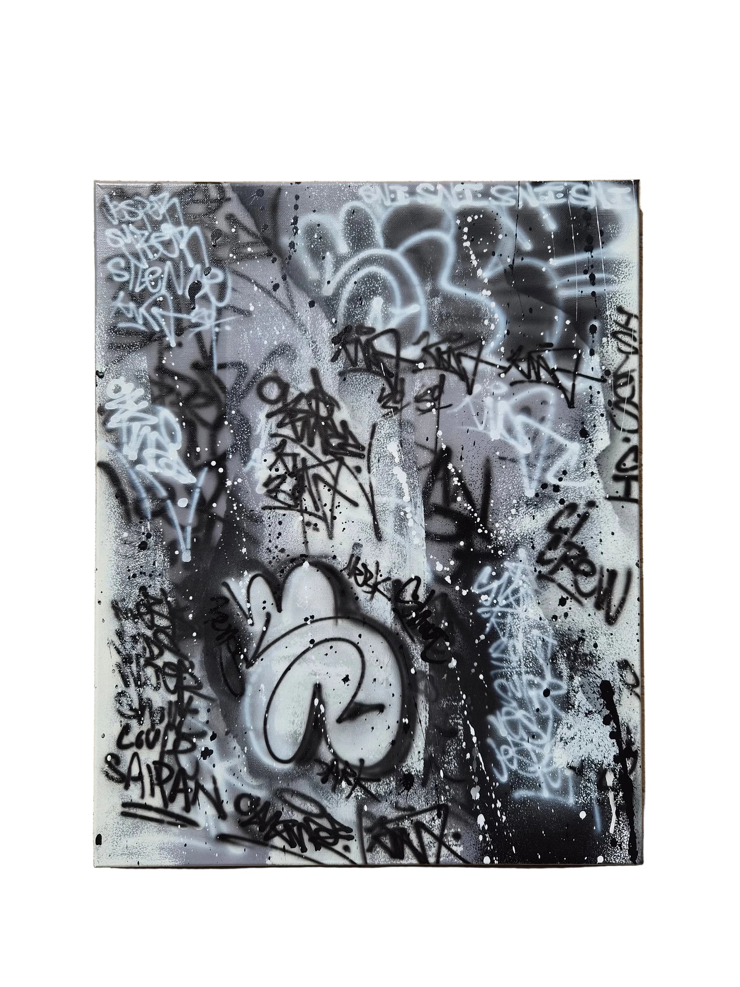 Graffiti-style artwork on a textured wall