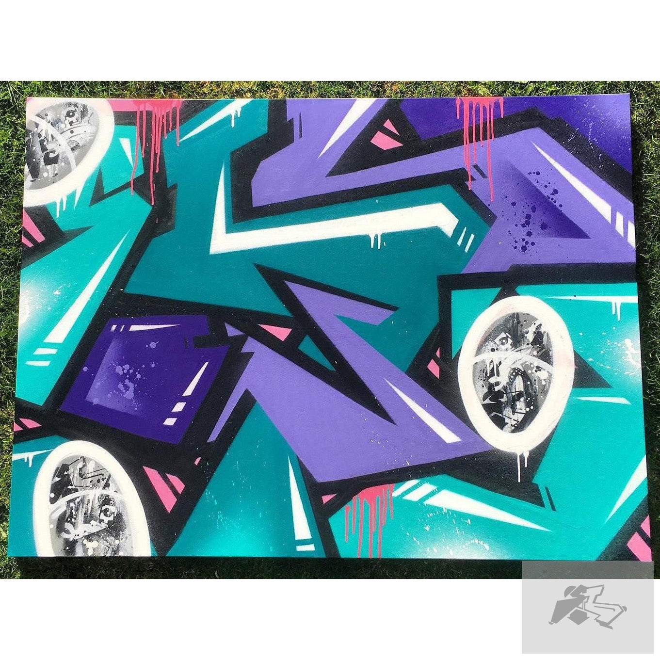 Purple and aqua lettering canvas - graffiti-Silence Melbourne