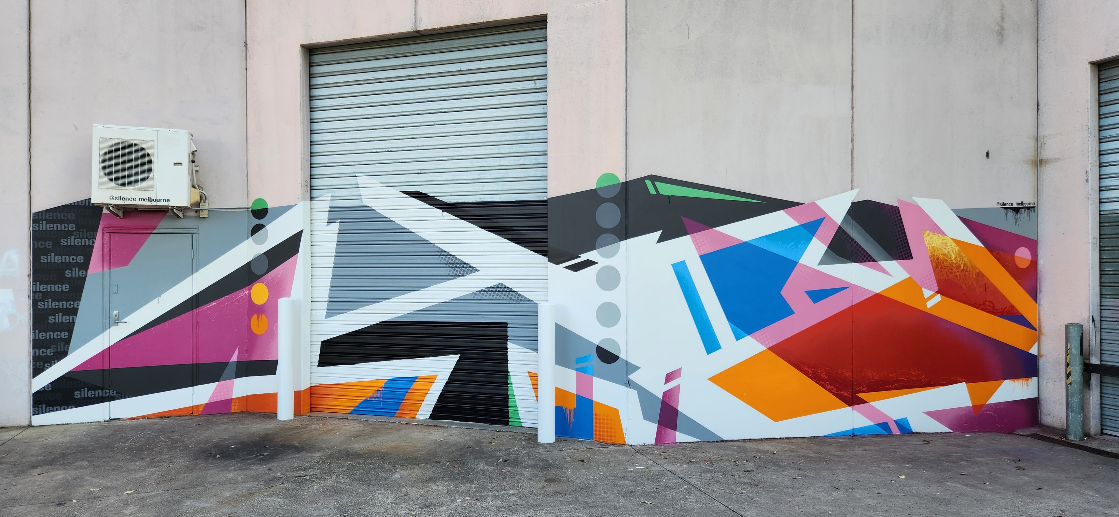 Colourful Silence abstract mural - factory space 