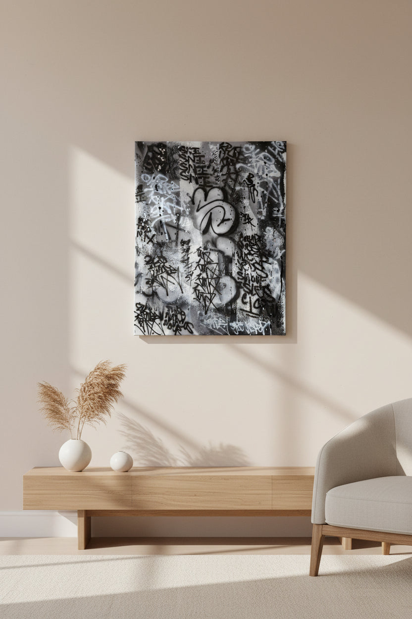 Black and White Graffiti Tag Canvas Art | Sticker Wall Inspired Melbourne Wall Art