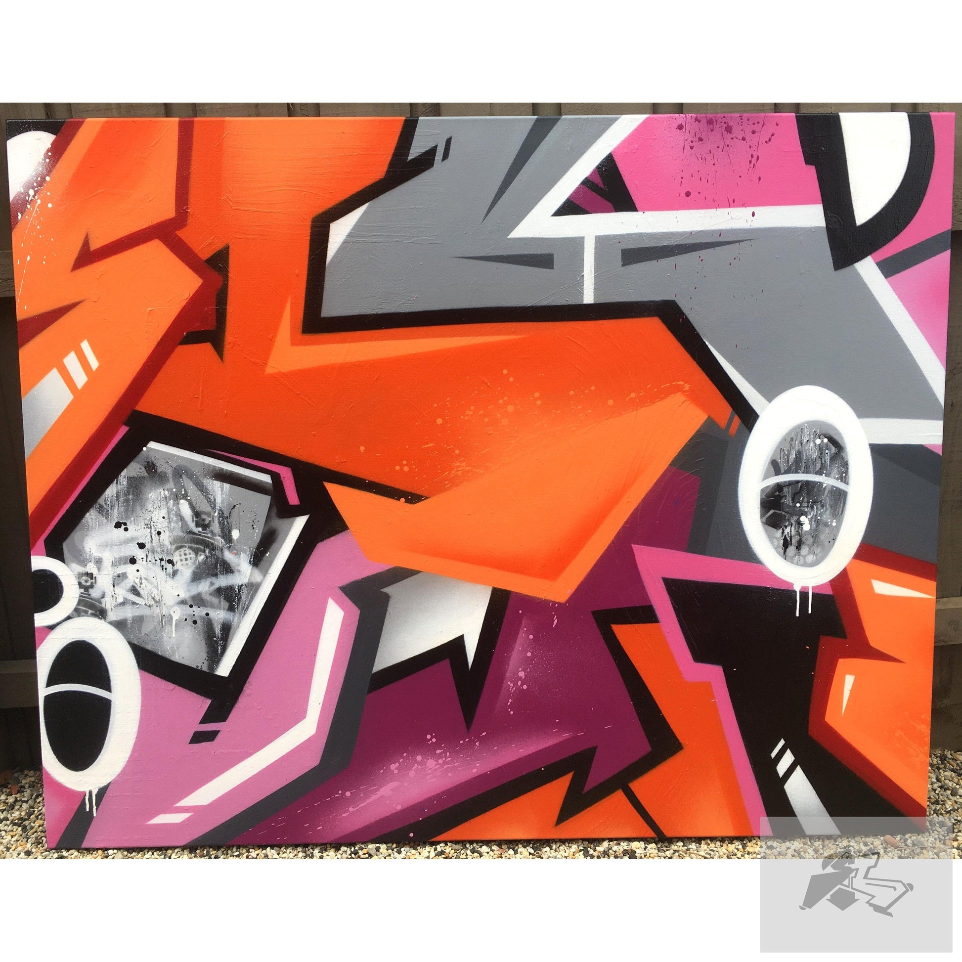 Graffiti orange and gray lettering canvas-Silence Melbourne