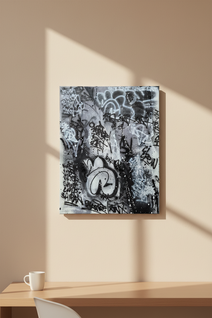 Graffiti-style artwork on a textured wall