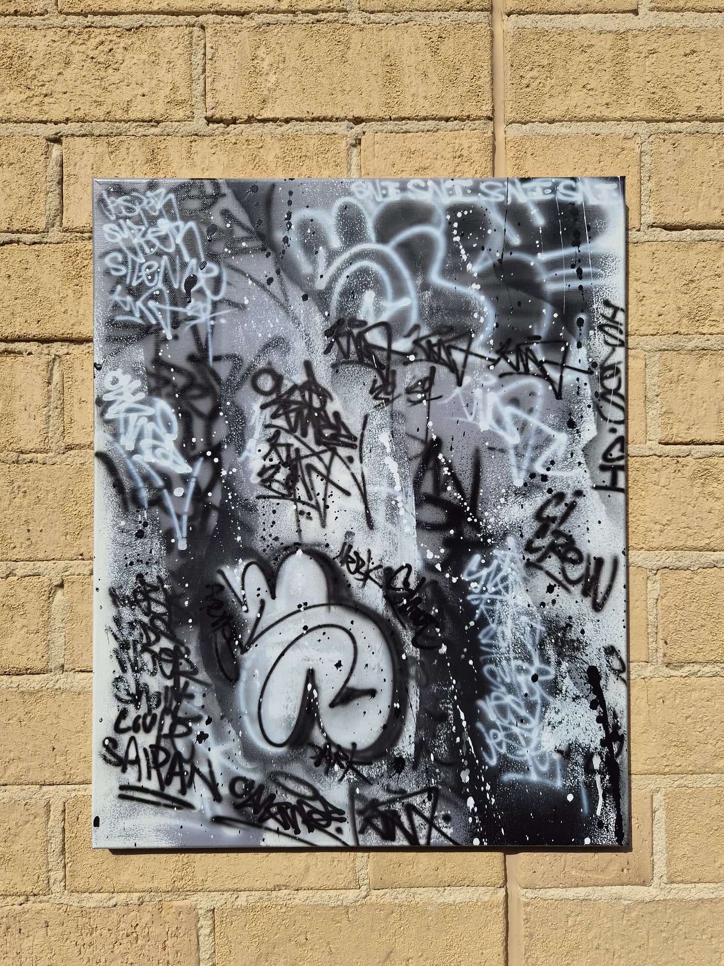Monochrome Street Art Canvas | Black and White Graffiti Wall Art | Sticker Style Canvas Melbourne