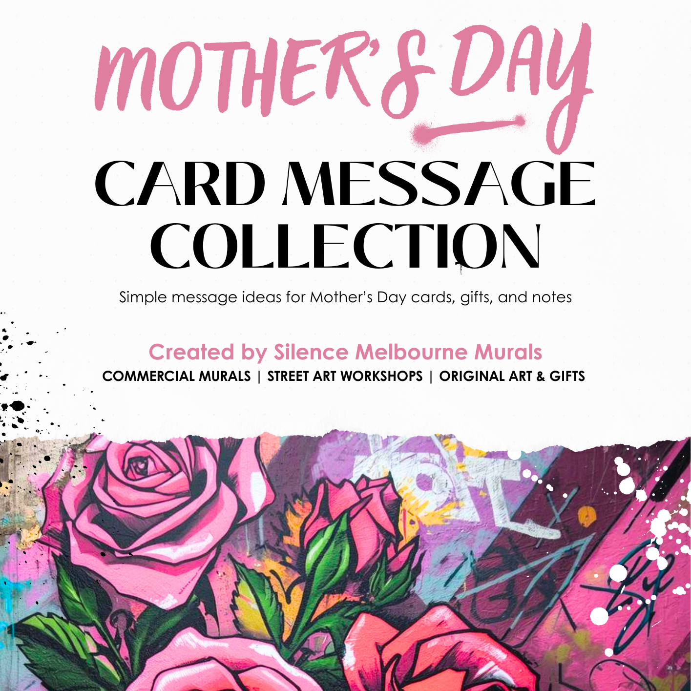 Mother's Day card message collection with colorful roses and artistic design.