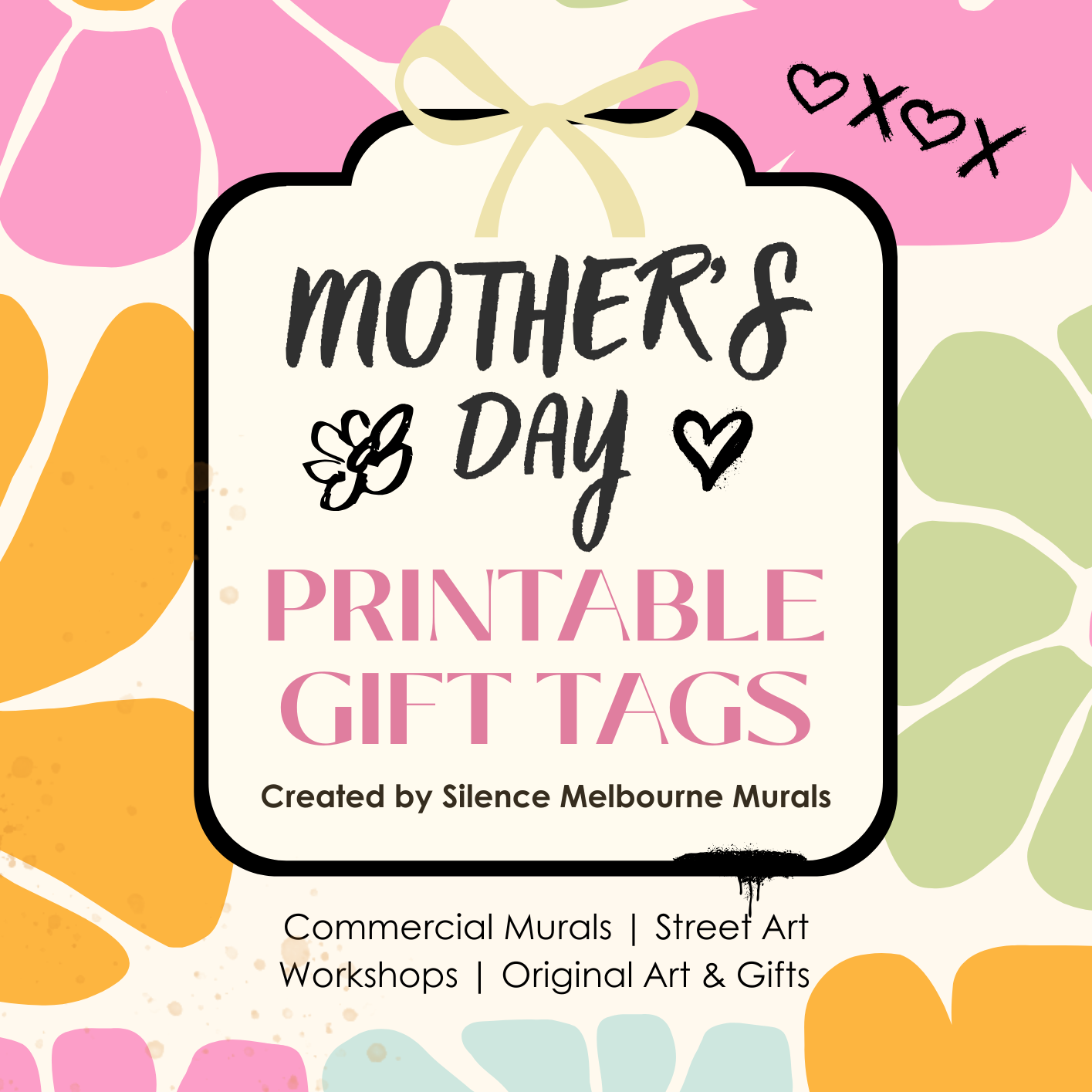 Mother's Day printable gift tags with colorful floral design and text.