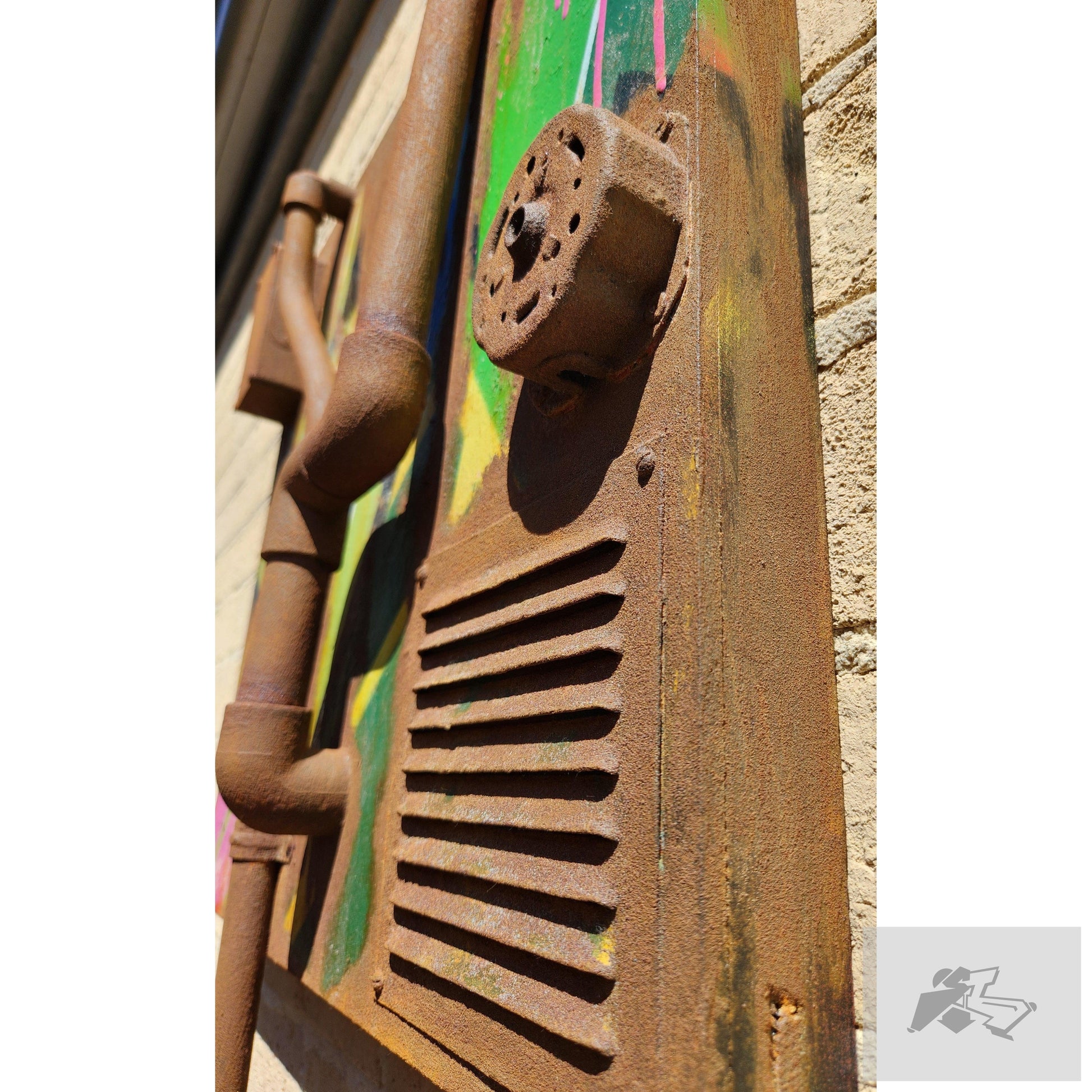 Rusted pipes with green graffiti art canvas-Silence Melbourne