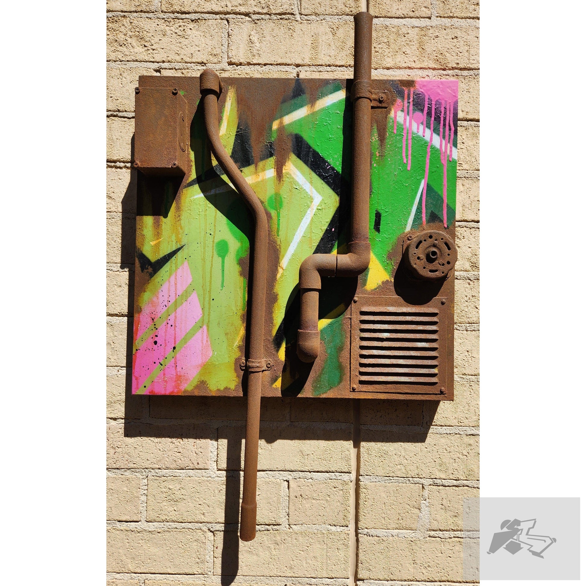 Rusted pipes with green graffiti art canvas-Silence Melbourne